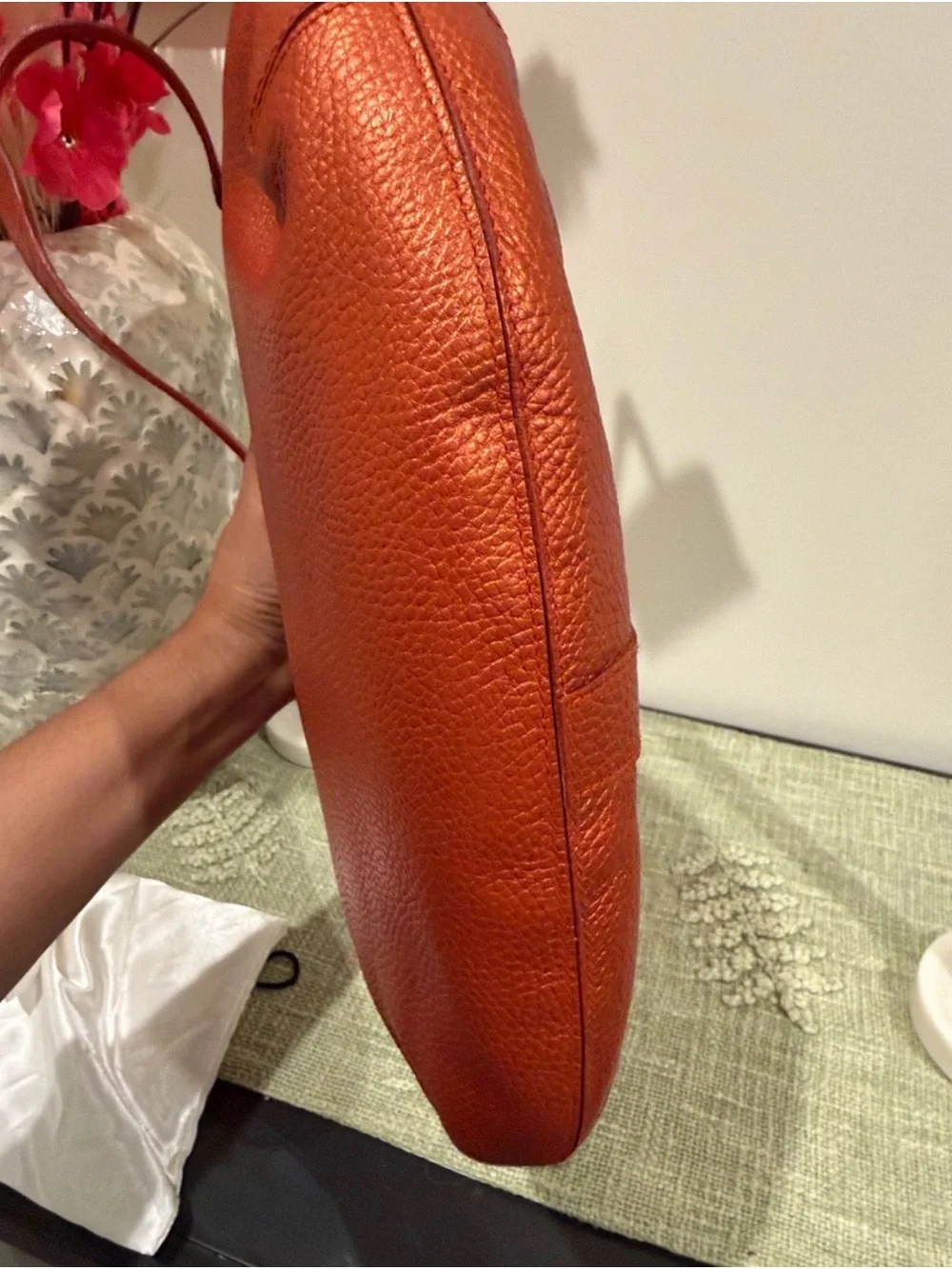 NWT Furla Pumpkin Pebbled Leather Hobo Shoulder Bag -Made in Italy